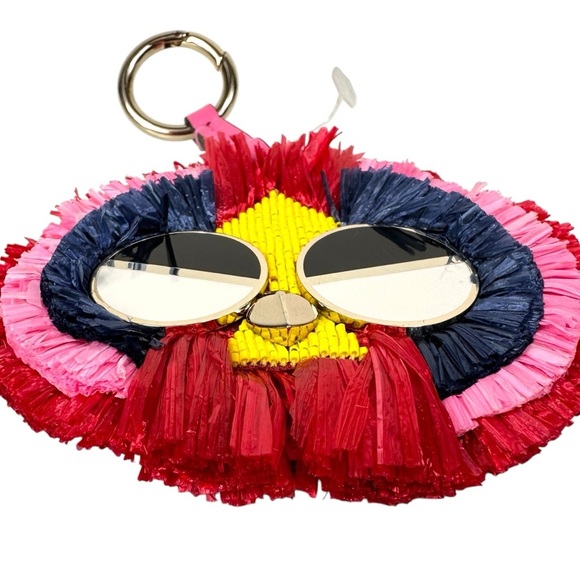 Kate Spade Keychain Spademals Multicolor Raffia & Leather Preeny Peacock Keyfob - Picture 2 of 6